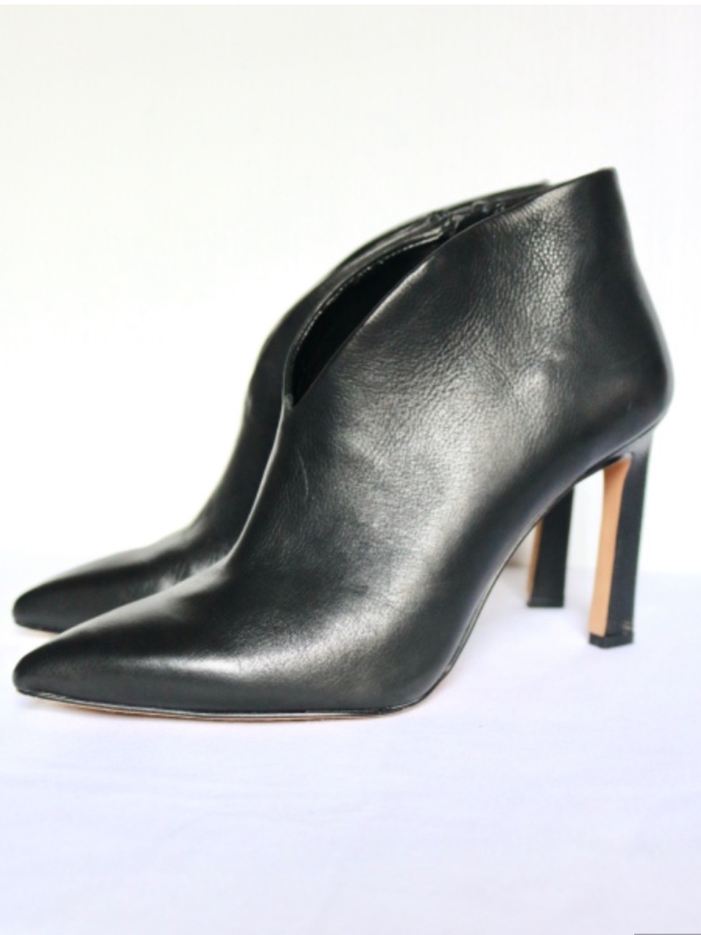 Vince Camuto Black Leather Pointed Ankle Booties with High Heel